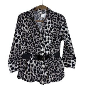 Giorgio Sant'Angelo Leopard Print Button Down Belted Blouse Large